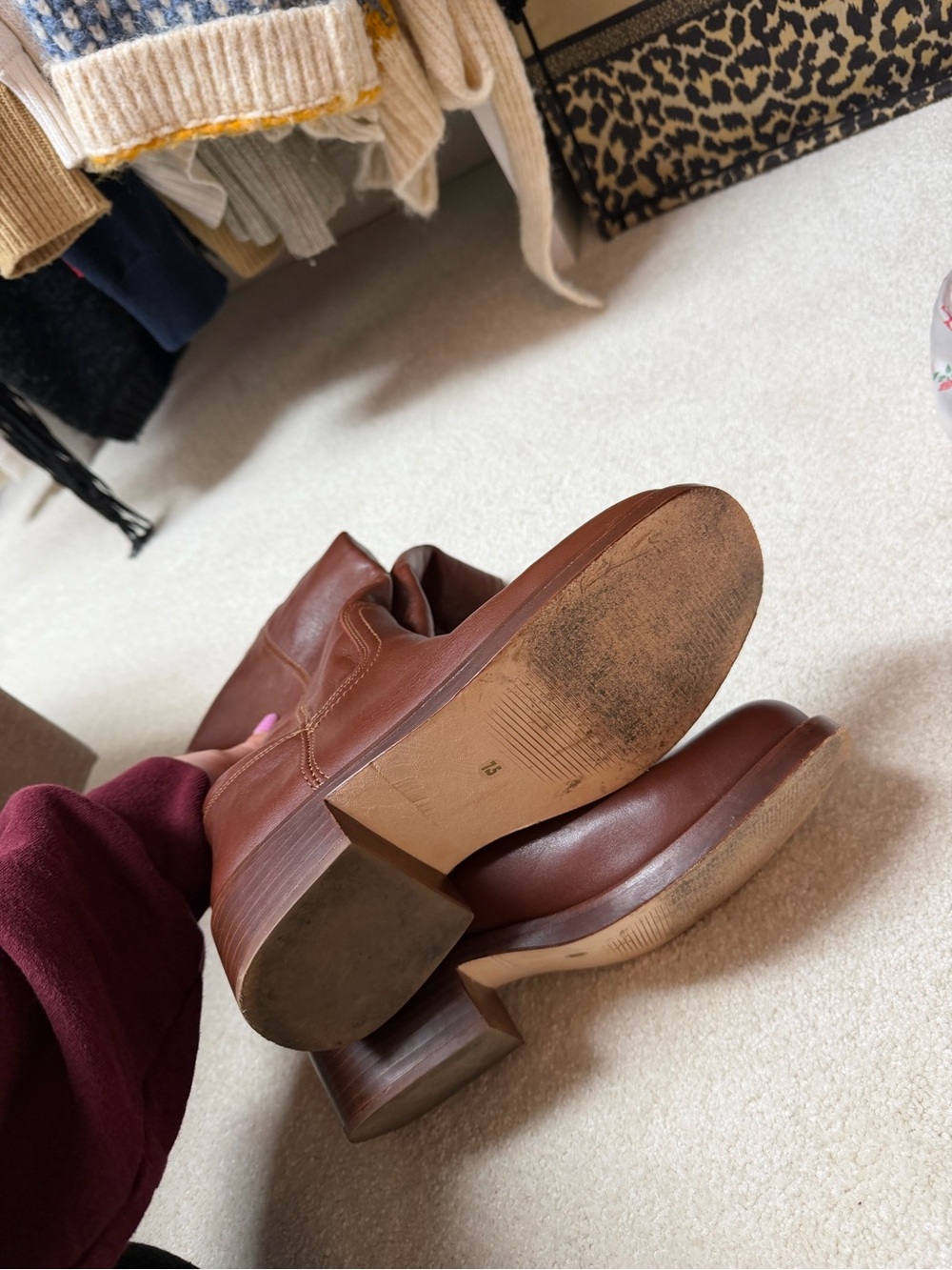 REVOLVE Brown Leather Mid-Calf Heeled Boots - Picture 3 of 4